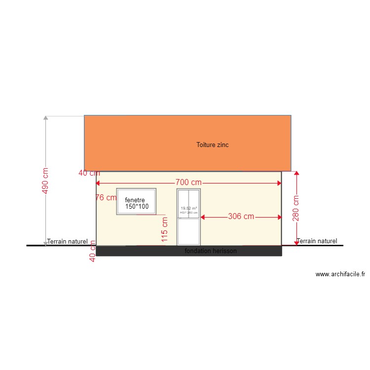 plan terrain naturel facade EST. Plan de 0 pièce et 0 m2