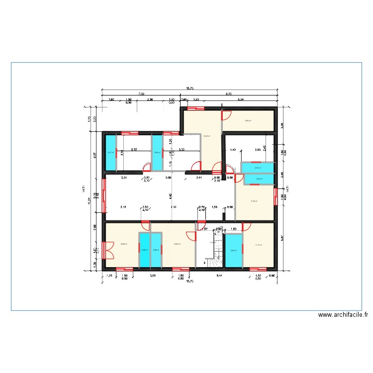 S/SOL COLOC implantation . Plan de 14 pièces et 104 m2