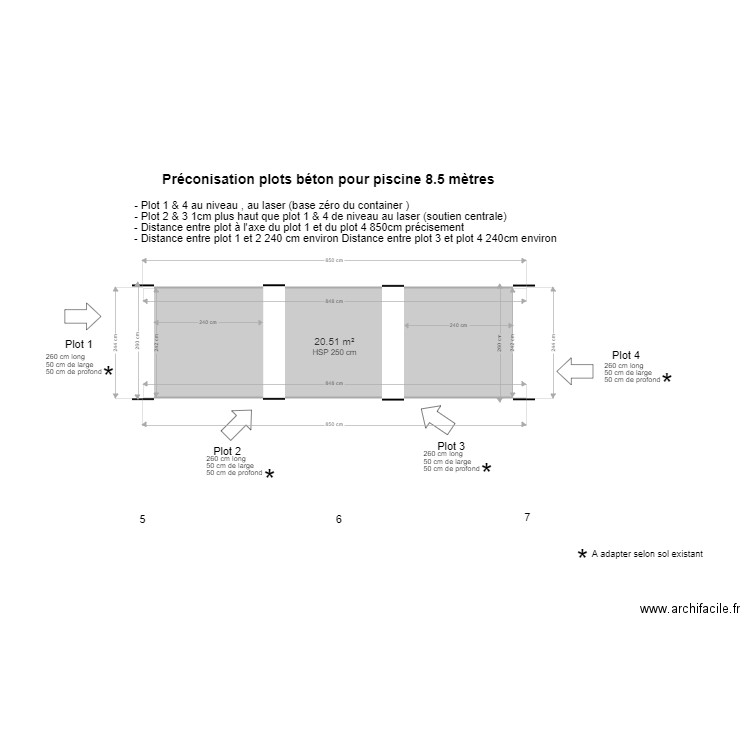 Plan plot beton piscine 850. Plan de 1 pièce et 21 m2