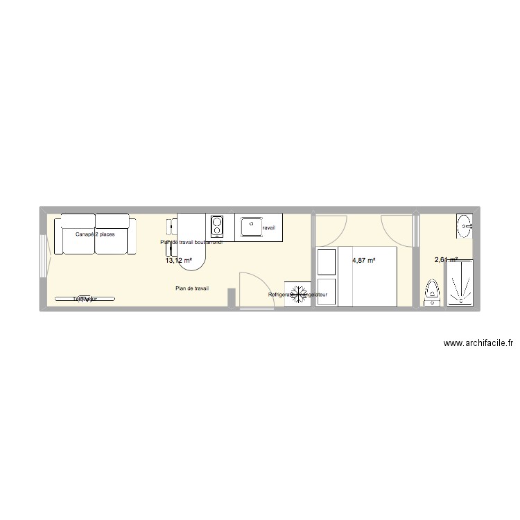 Studio 1 . Plan de 3 pièces et 21 m2