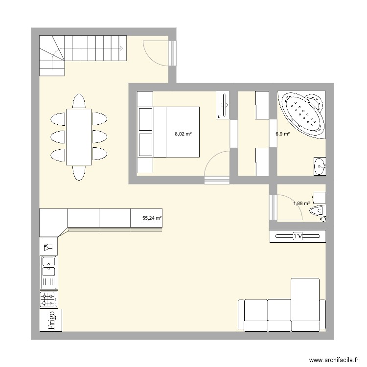 Maison 1. Plan de 4 pièces et 72 m2