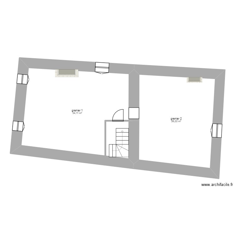 Maison grenier. Plan de 2 pièces et 60 m2