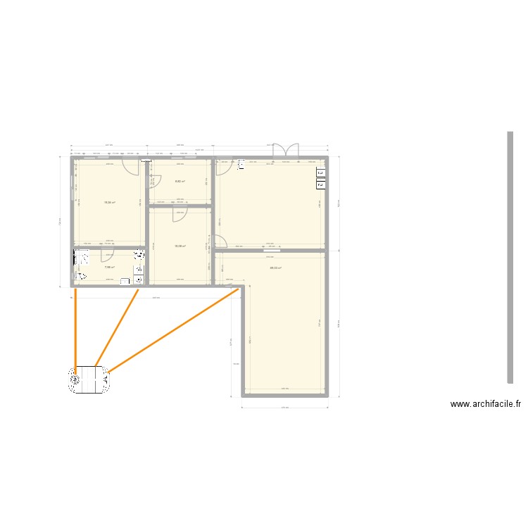 hangard. Plan de 5 pièces et 120 m2