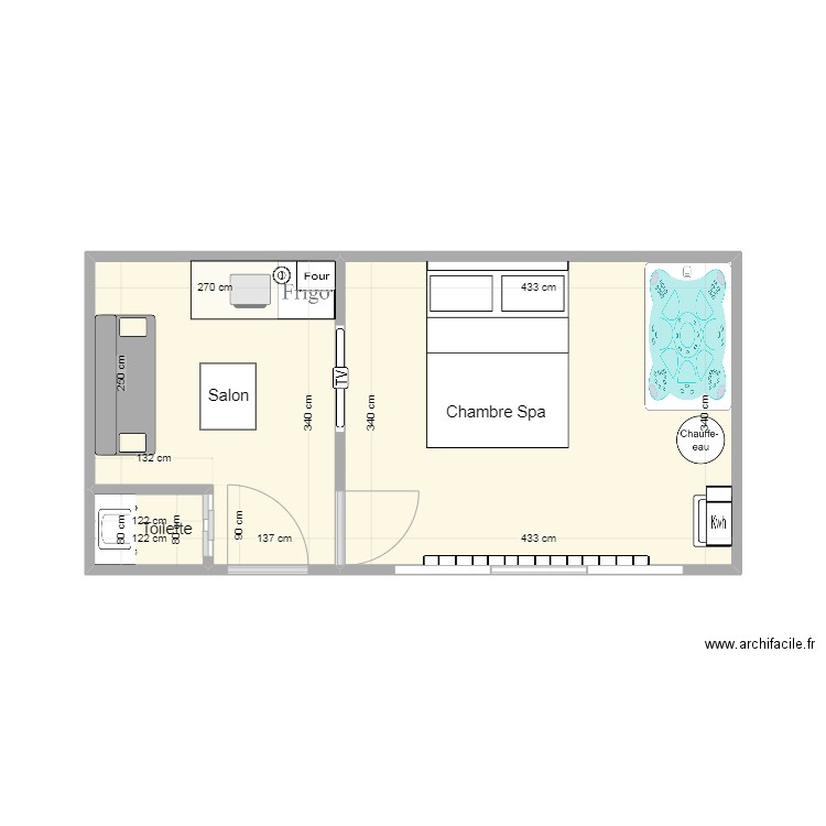 Notre Spa. Plan de 3 pièces et 24 m2