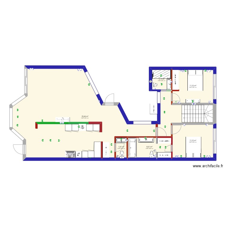 SALON CUISINE. Plan de 6 pièces et 110 m2