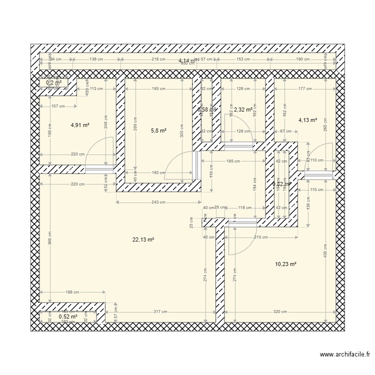 Essaie Vatican1. Plan de 11 pièces et 56 m2