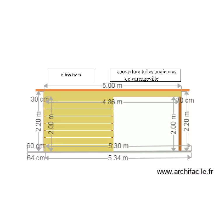 Facade ouest abri bois. Plan de 