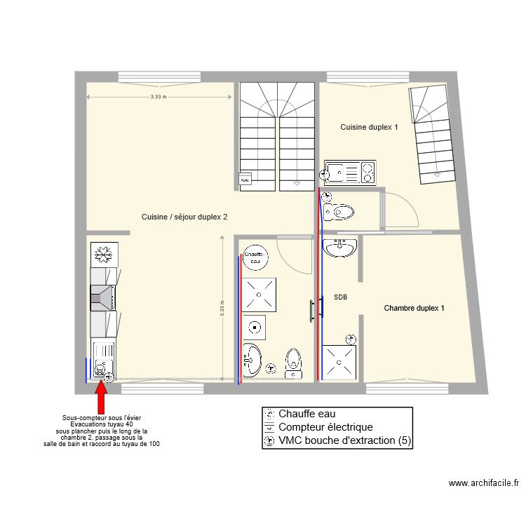 Plomberie étage. Plan de 0 pièce et 0 m2