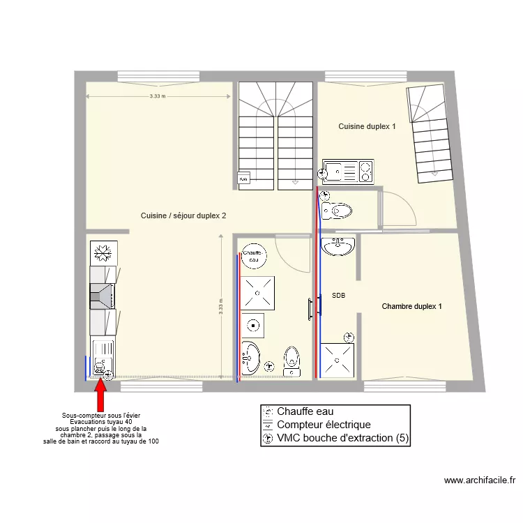 Plomberie &eacute;tage. Plan de 