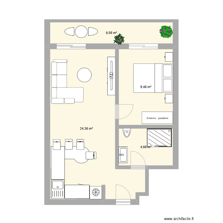 appart Nice. Plan de 4 pièces et 45 m2