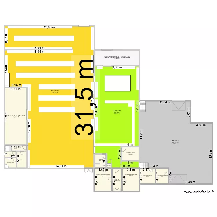 Magasin tescom. Plan de 17 et 1158 m² Magasin tescom. Plan de 17 et 1158 m²