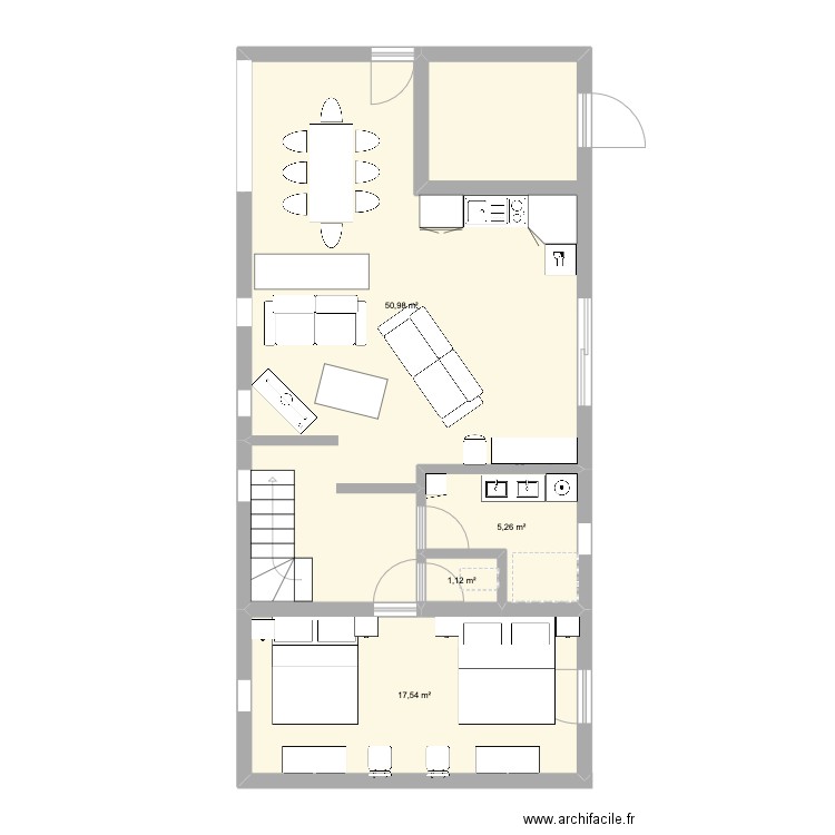 GITE 1. Plan de 4 pièces et 75 m2