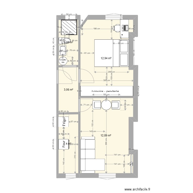 paris XIII. Plan de 5 pièces et 36 m2