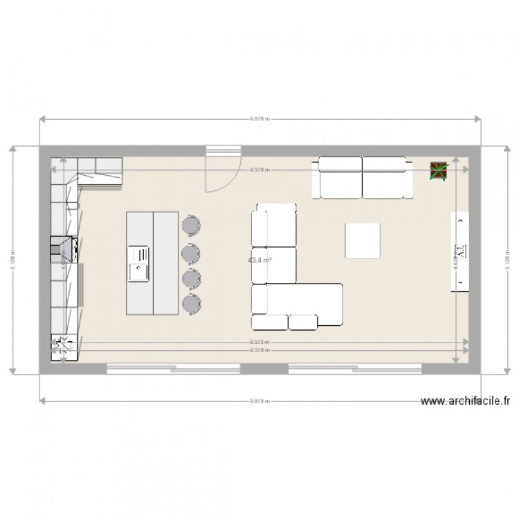 Cuisine avec ilot central. Plan de 0 pièce et 0 m2