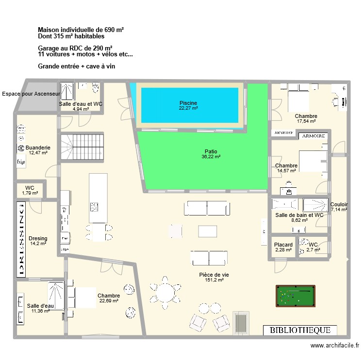 LOMBARD Adrien. Plan de 17 pièces et 339 m2