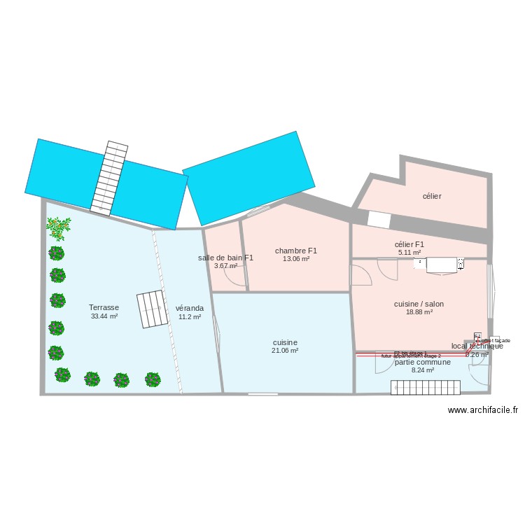 rez de chaussee modifié. Plan de 0 pièce et 0 m2