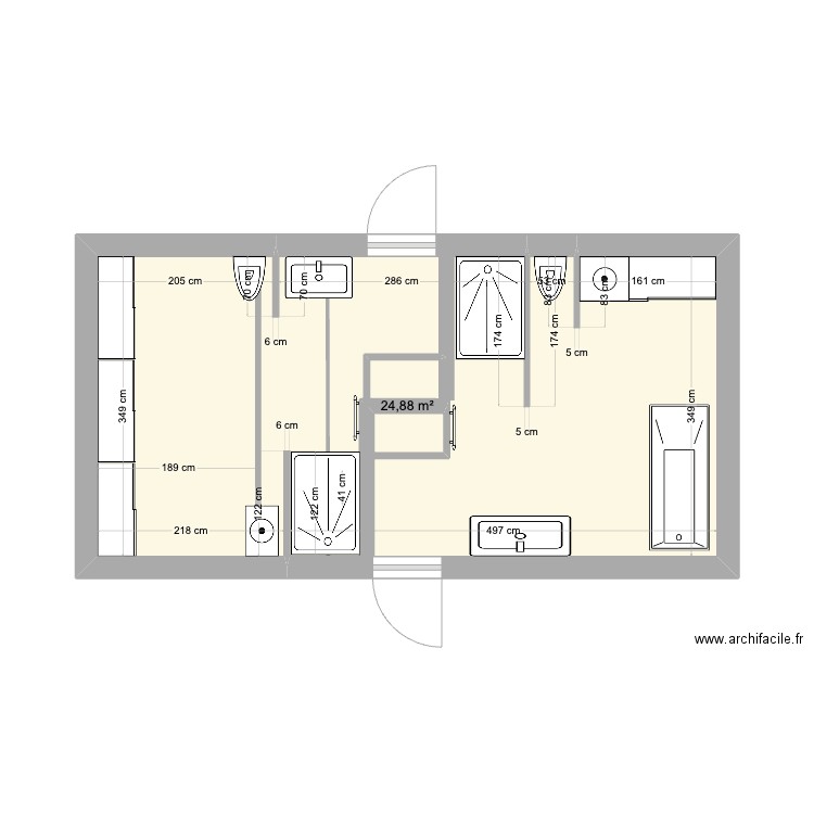 salle de bains. Plan de 1 pièce et 25 m2