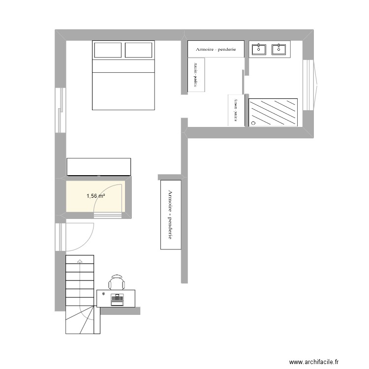 suite parentale dressing et entree . Plan de 1 pièce et 2 m2