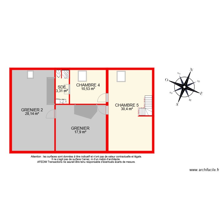 BI 8659 ETAGE. Plan de 8 pièces et 94 m2