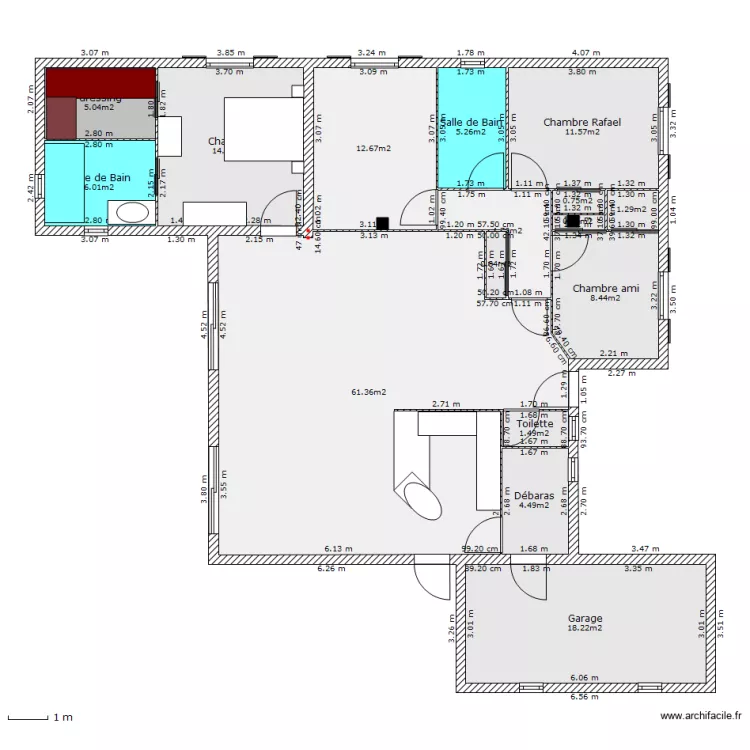 agrandissement maison avec c&ocirc;te V2. Plan de 