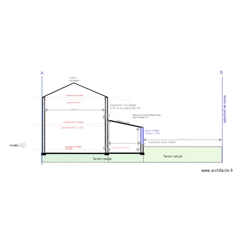 COUPE AB INITIAL N°2. Plan de 3 pièces et 24 m2