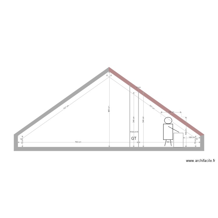 bottens combles coupe. Plan de 1 pièce et 32 m2