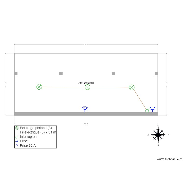 Abri. Plan de 1 pièce et 41 m2