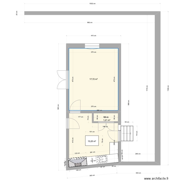 Cécile CASANOVAS EXISTANT. Plan de 3 pièces et 32 m2