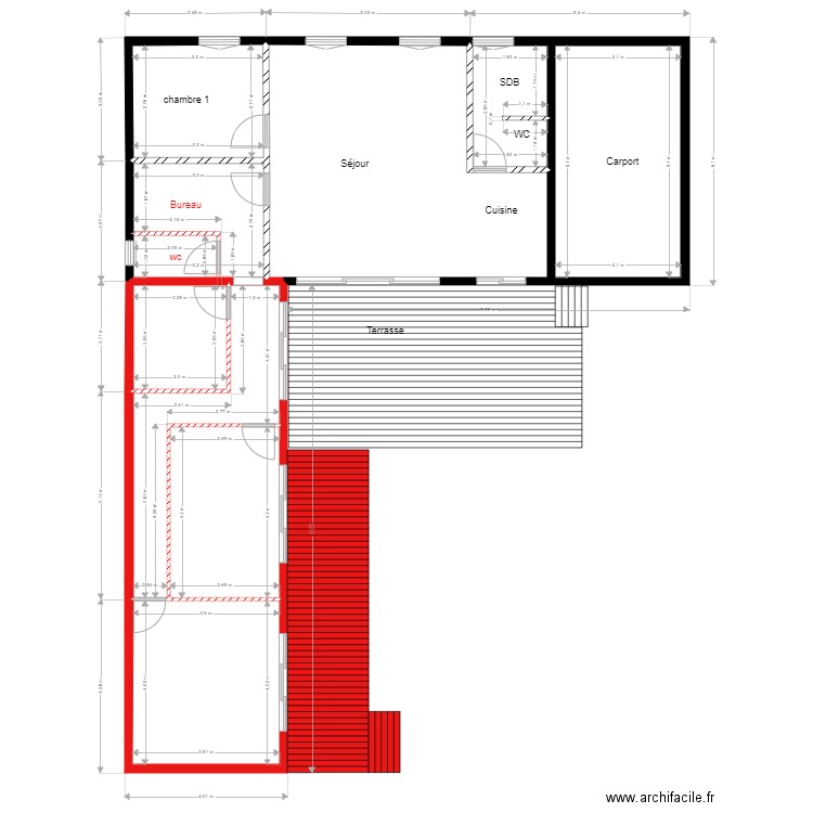 Lidy existant et projet 1. Plan de 9 pièces et 114 m2