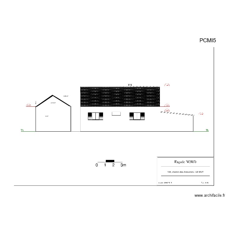 plan de facade nord avant travaux PCMI5. Plan de 0 pièce et 0 m2