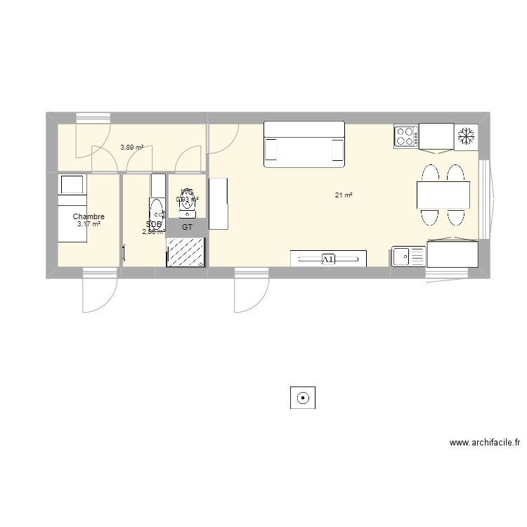 Appart Les Angles. Plan de 6 pièces et 32 m2