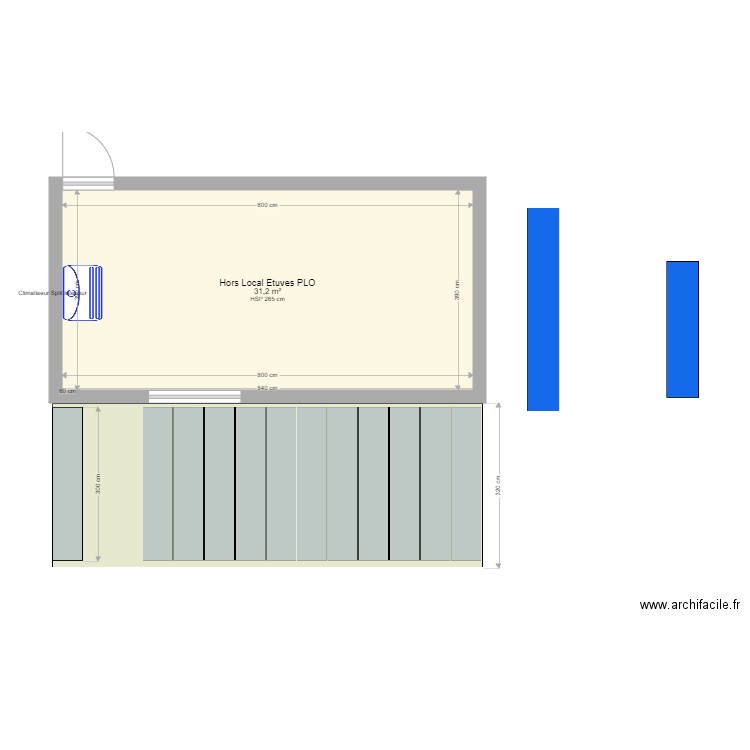 Atelier New Stock PLO Projet Compactus hors local Etuves. Plan de 1 pièce et 31 m2