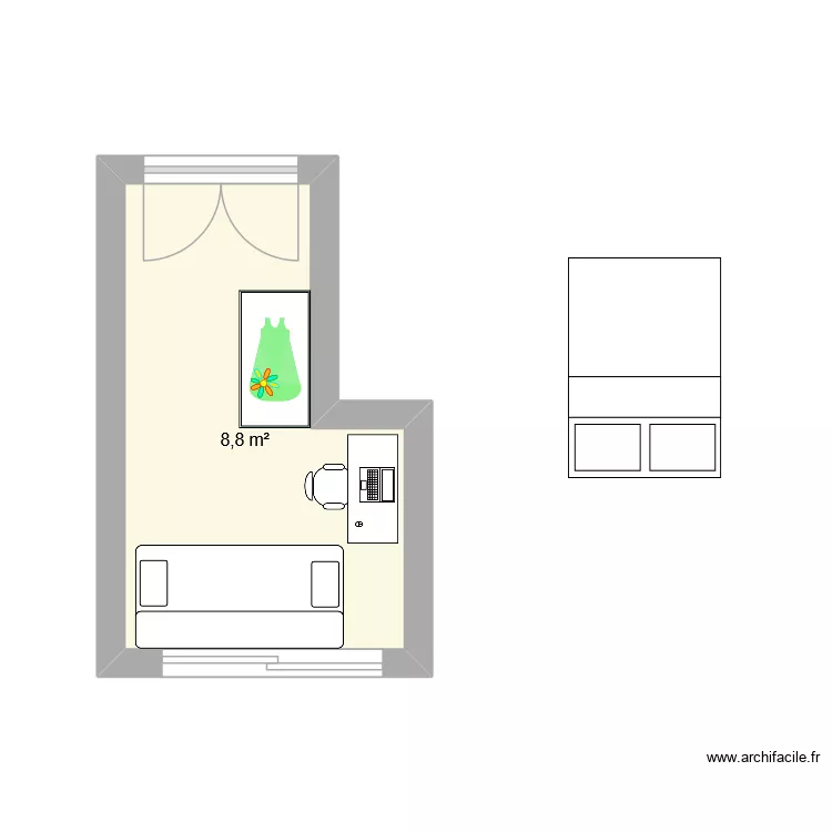Chambre Rémi. Plan de 1 pièce et 9 m² Chambre Rémi. Plan de 1 pièce et 9 m²