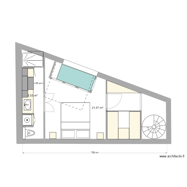 DUNKERQUE etage 4. Plan de 2 pièces et 27 m2