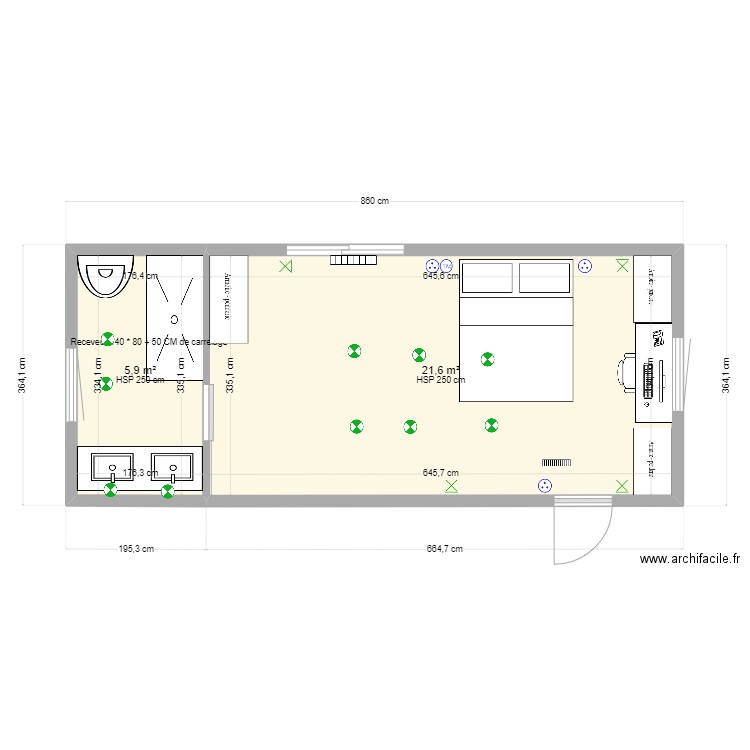 .CHAMBRE PARENTALE v6. Plan de 2 pièces et 28 m2