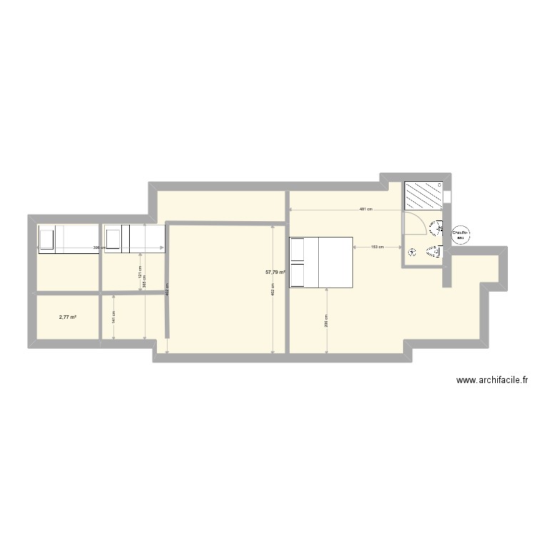 palgeoffroyetage. Plan de 2 pièces et 61 m2