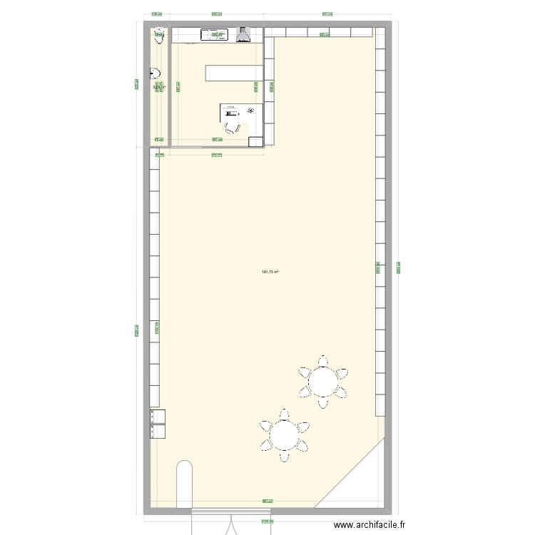 Gourmandise et Vins. Plan de 2 pièces et 196 m2