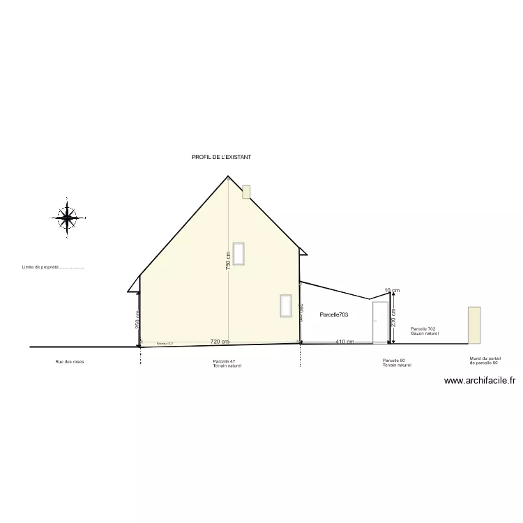 Profil existant. Plan de 