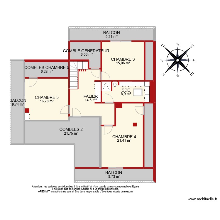 BI 6278 ETAGE. Plan de 16 pièces et 150 m2