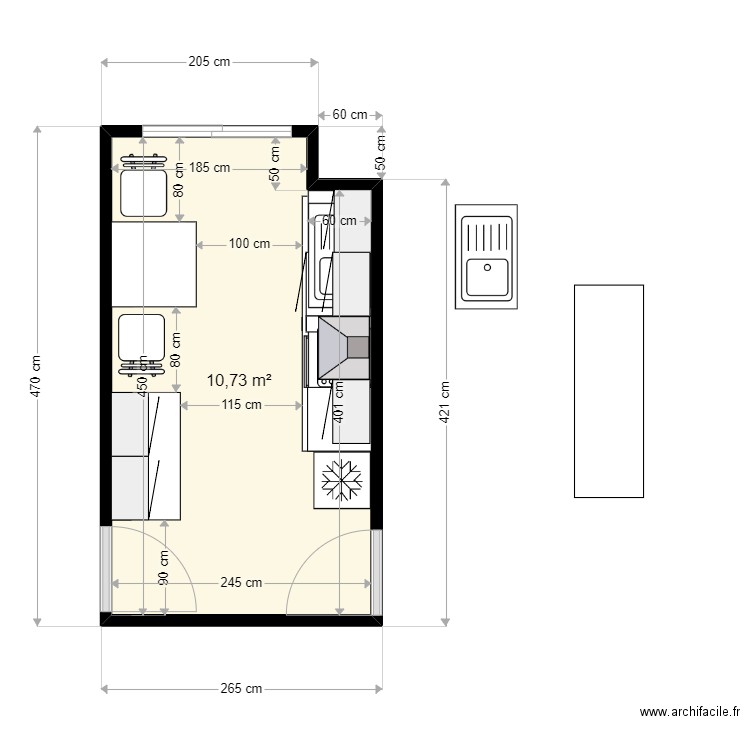 CUISINE APPT VERRERIE. Plan de 1 pièce et 11 m2