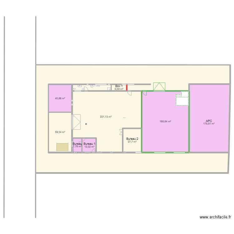 Hangar version 5.. Plan de 11 pièces et 1316 m2