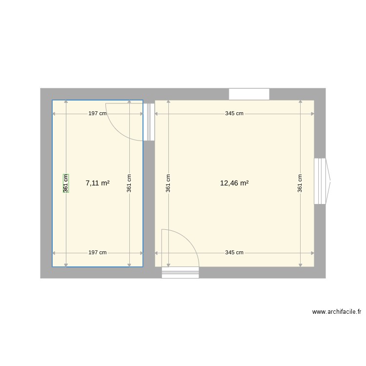 Cuisine Nono. Plan de 2 pièces et 20 m2