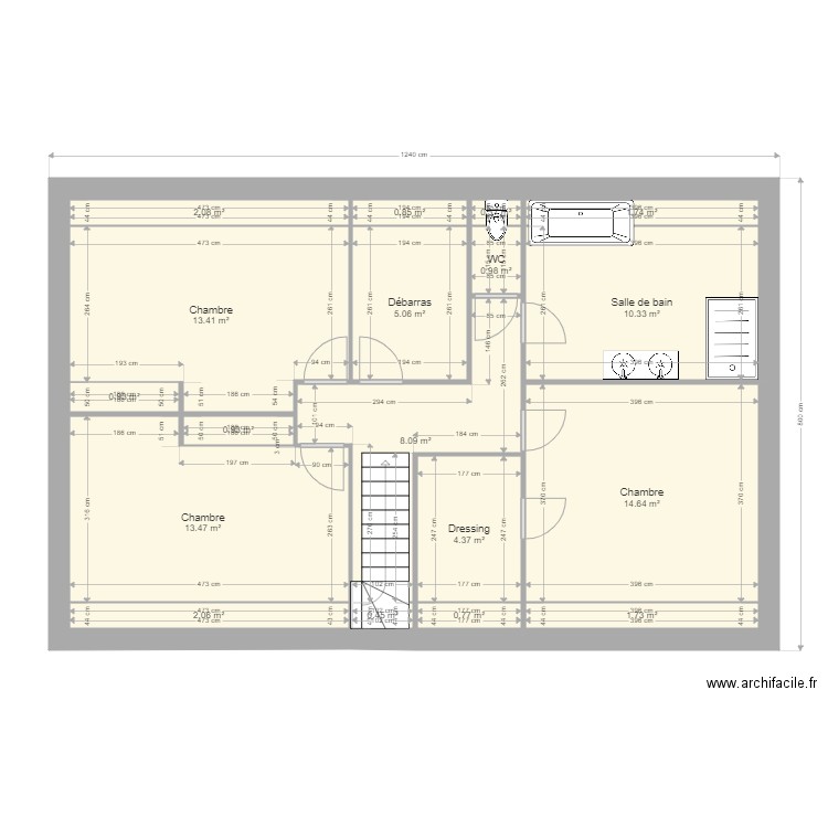 BORDAT MILON ETAGE 1240. Plan de 18 pièces et 82 m2