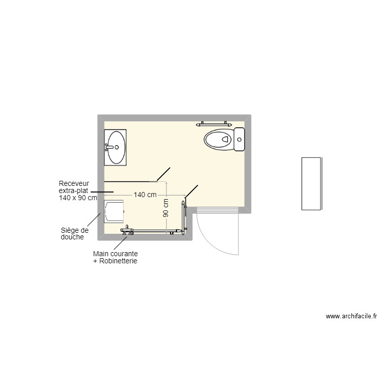 Kroupi SDB projet. Plan de 1 pièce et 4 m2