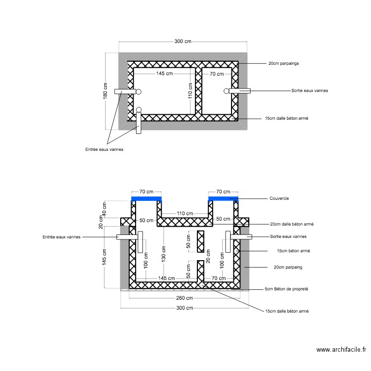 SEPTIC TANK. Plan de 3 pièces et 6 m2