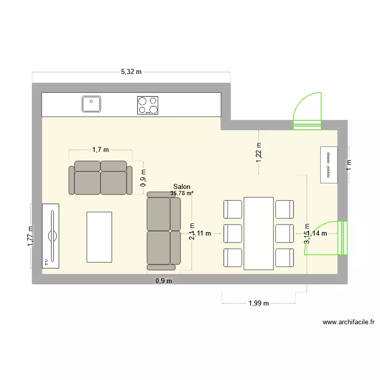 Dali Salon. Plan de 1  et 36 m²