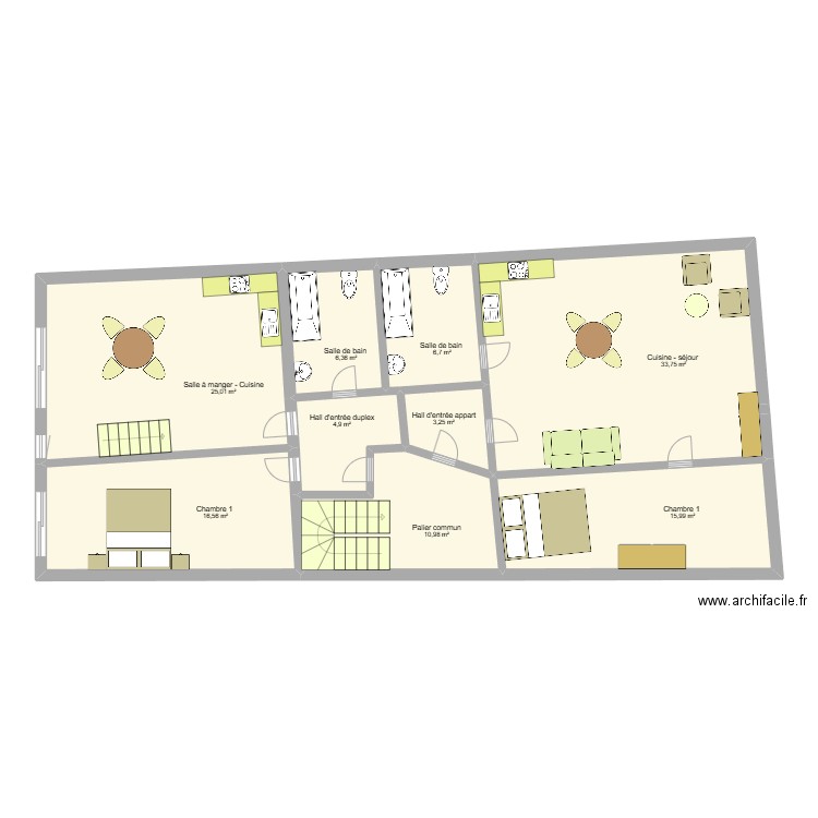 Plan Avroy 3ème étage. Plan de 9 pièces et 124 m2