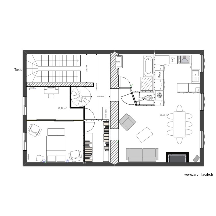 appart 2eme etage grande chambre esc tournant. Plan de 4 pièces et 86 m2