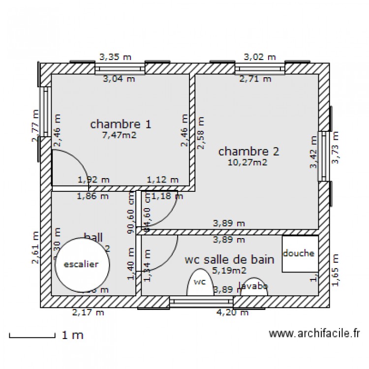etage maison 60m2. Plan de 0 pièce et 0 m2