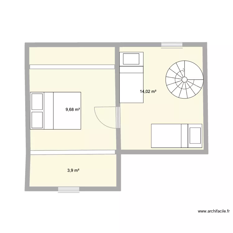 Etage 2. Plan de 3 pièces et 28 m²